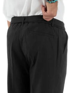 Pantaloni lino uomo baggy fit fondo ampio cintura nero GIOSAL-P6317A