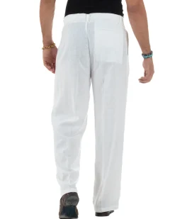 Pantaloni lino uomo baggy fit fondo ampio cintura bianco GIOSAL-P6316A