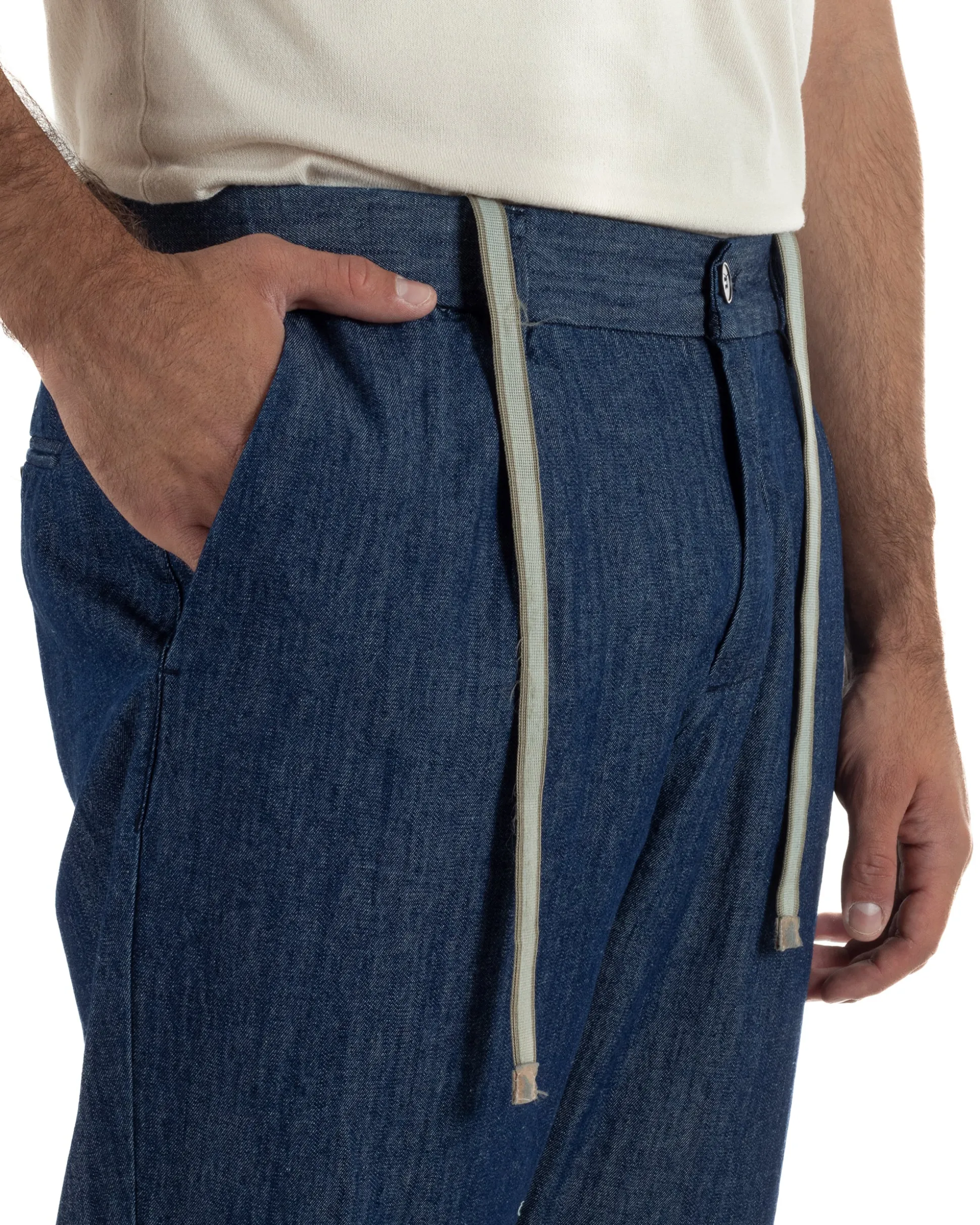 Pantaloni pantalaccio uomo chino tasche america sartoriale coulisse denim melangiato GIOSAL-P6507A