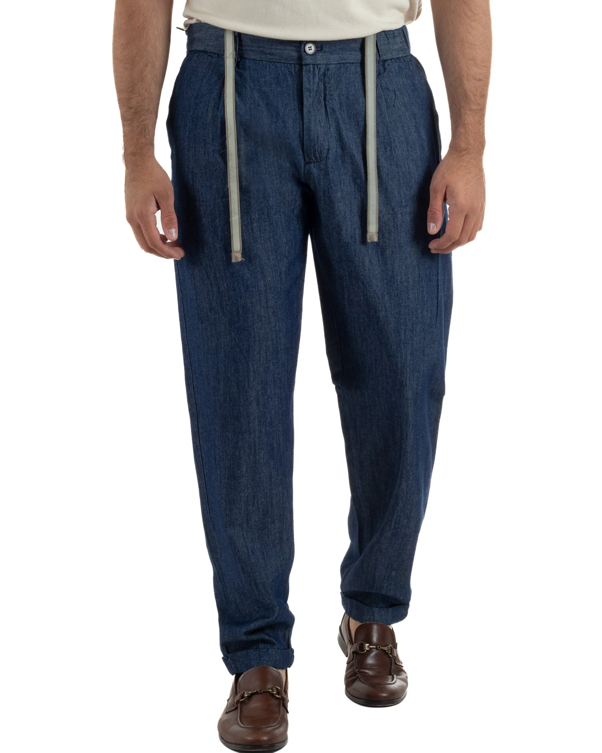 Pantaloni pantalaccio uomo chino tasche america sartoriale coulisse denim melangiato GIOSAL-P6507A