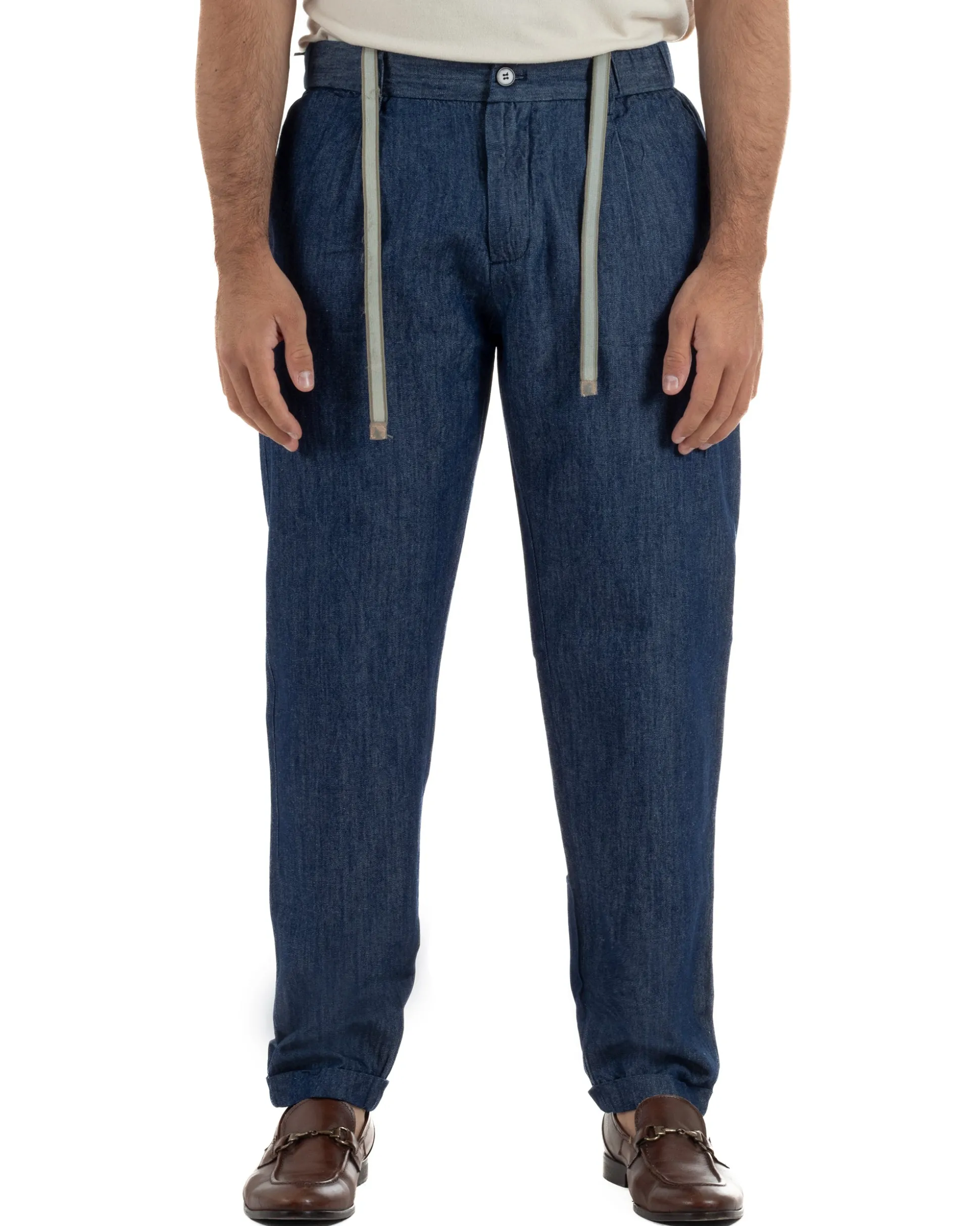 Pantaloni pantalaccio uomo chino tasche america sartoriale coulisse denim melangiato GIOSAL-P6507A