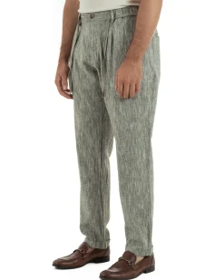 Pantaloni pantalaccio uomo lino sartoriale coulisse verde melangiato GIOSAL-P6511A