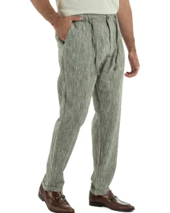 Pantaloni pantalaccio uomo lino sartoriale coulisse verde melangiato GIOSAL-P6511A