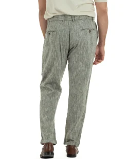 Pantaloni pantalaccio uomo lino sartoriale coulisse verde melangiato GIOSAL-P6511A