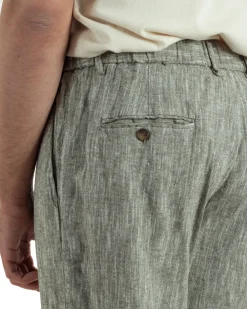 Pantaloni pantalaccio uomo lino sartoriale coulisse verde melangiato GIOSAL-P6511A