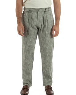Pantaloni pantalaccio uomo lino sartoriale coulisse verde melangiato GIOSAL-P6511A