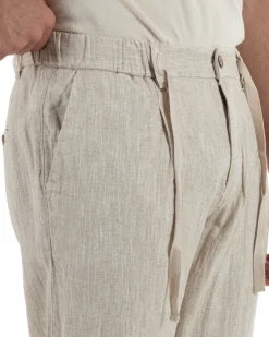 Pantaloni pantalaccio uomo lino sartoriale coulisse beige melangiato GIOSAL-P6508A