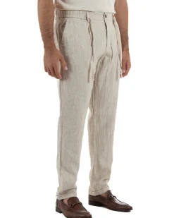 Pantaloni pantalaccio uomo lino sartoriale coulisse beige melangiato GIOSAL-P6508A