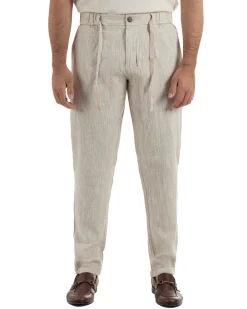 Pantaloni pantalaccio uomo lino sartoriale coulisse beige melangiato GIOSAL-P6508A