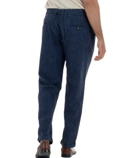 Pantaloni pantalaccio uomo lino sartoriale coulisse blu melangiato GIOSAL-P6510A