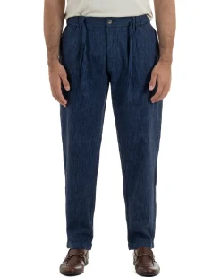 Pantaloni pantalaccio uomo lino sartoriale coulisse blu melangiato GIOSAL-P6510A