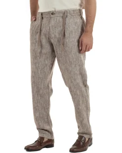 Pantaloni pantalaccio uomo lino sartoriale coulisse fango melangiato GIOSAL-P6509A