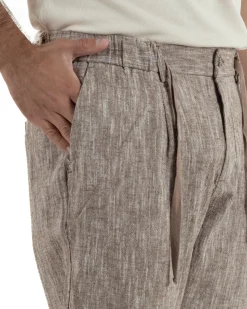 Pantaloni pantalaccio uomo lino sartoriale coulisse fango melangiato GIOSAL-P6509A