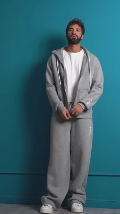 Pantaloni Tuta Baggy Fondo Largo Felpato Logo Grigio Berna M-252196