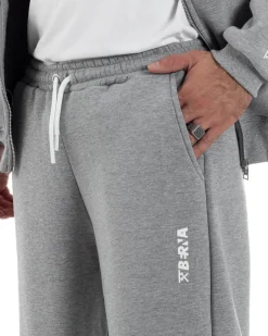 Pantaloni Tuta Baggy Fondo Largo Felpato Logo Grigio Berna M-252196