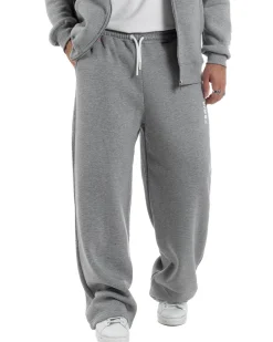 Pantaloni Tuta Baggy Fondo Largo Felpato Logo Grigio Berna M-252196