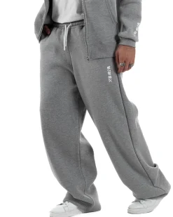 Pantaloni Tuta Baggy Fondo Largo Felpato Logo Grigio Berna M-252196