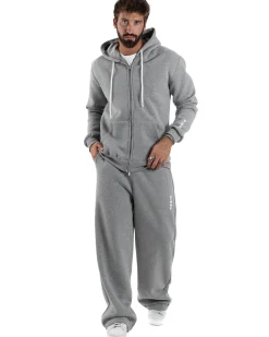 Pantaloni Tuta Baggy Fondo Largo Felpato Logo Grigio Berna M-252196