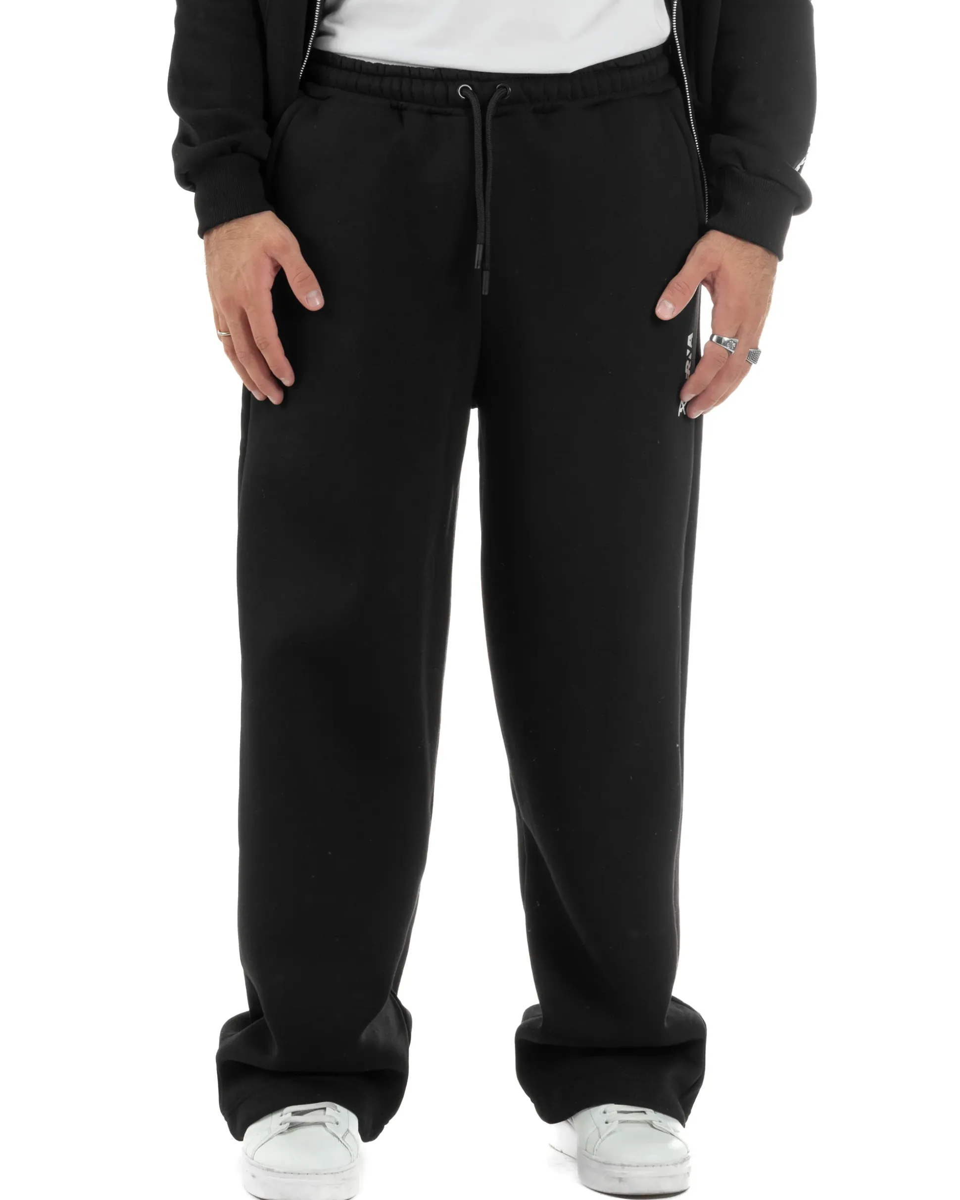 Pantaloni Tuta Baggy Fondo Largo Felpato Logo Nero Berna M-252196