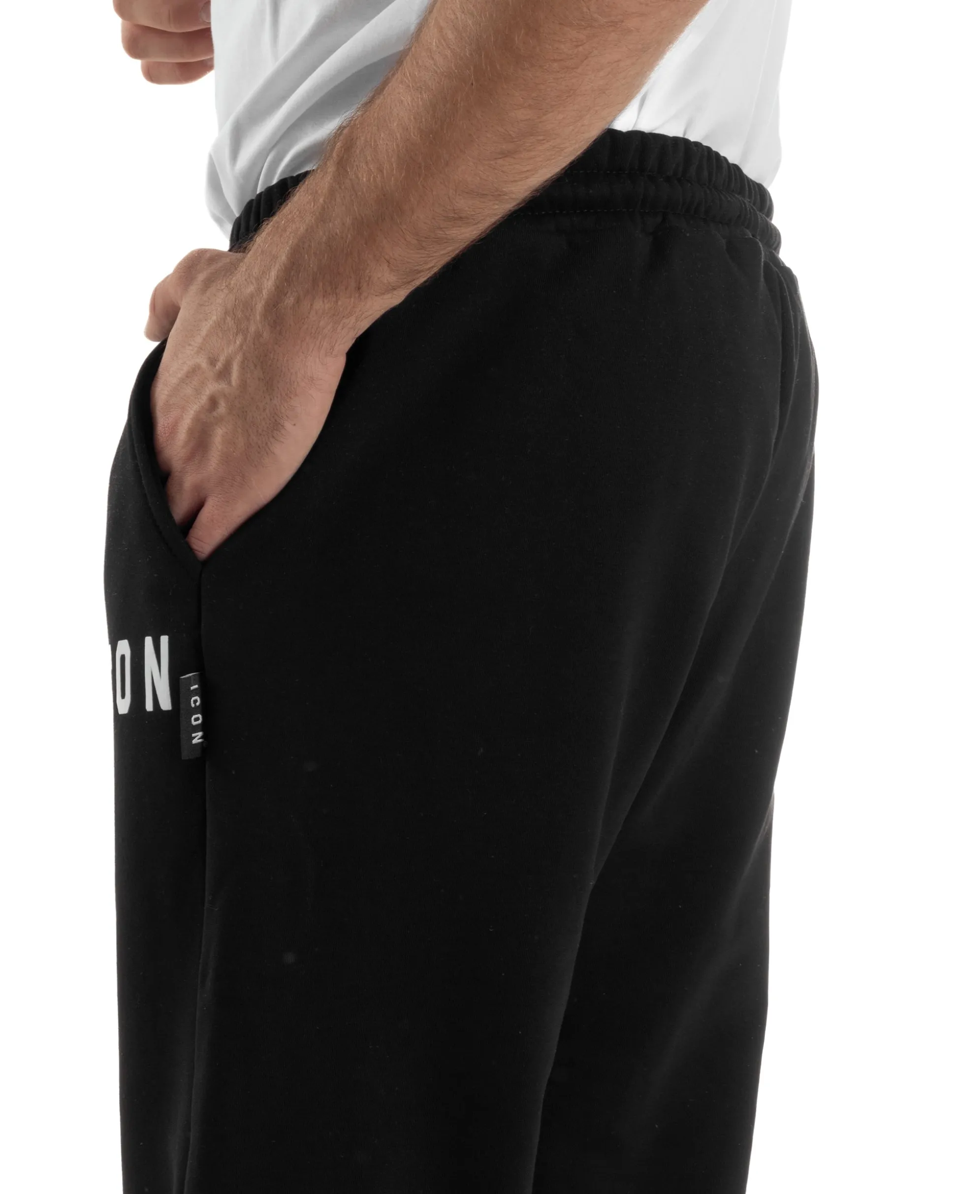 Pantaloni Tuta Pantalaccio Basic Logo Tinta Unita Nero ICON ICUF2W6P003