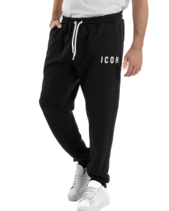 Pantaloni Tuta Pantalaccio Basic Logo Tinta Unita Nero ICON ICUF2W6P003