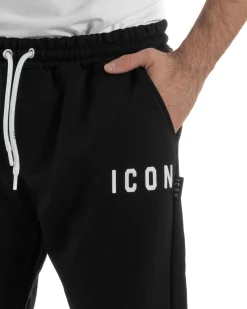 Pantaloni Tuta Pantalaccio Basic Logo Tinta Unita Nero ICON ICUF2W6P003
