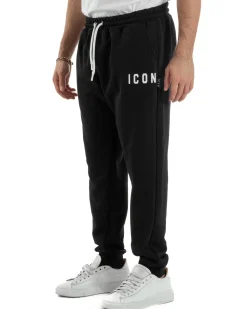 Pantaloni Tuta Pantalaccio Basic Logo Tinta Unita Nero ICON ICUF2W6P003