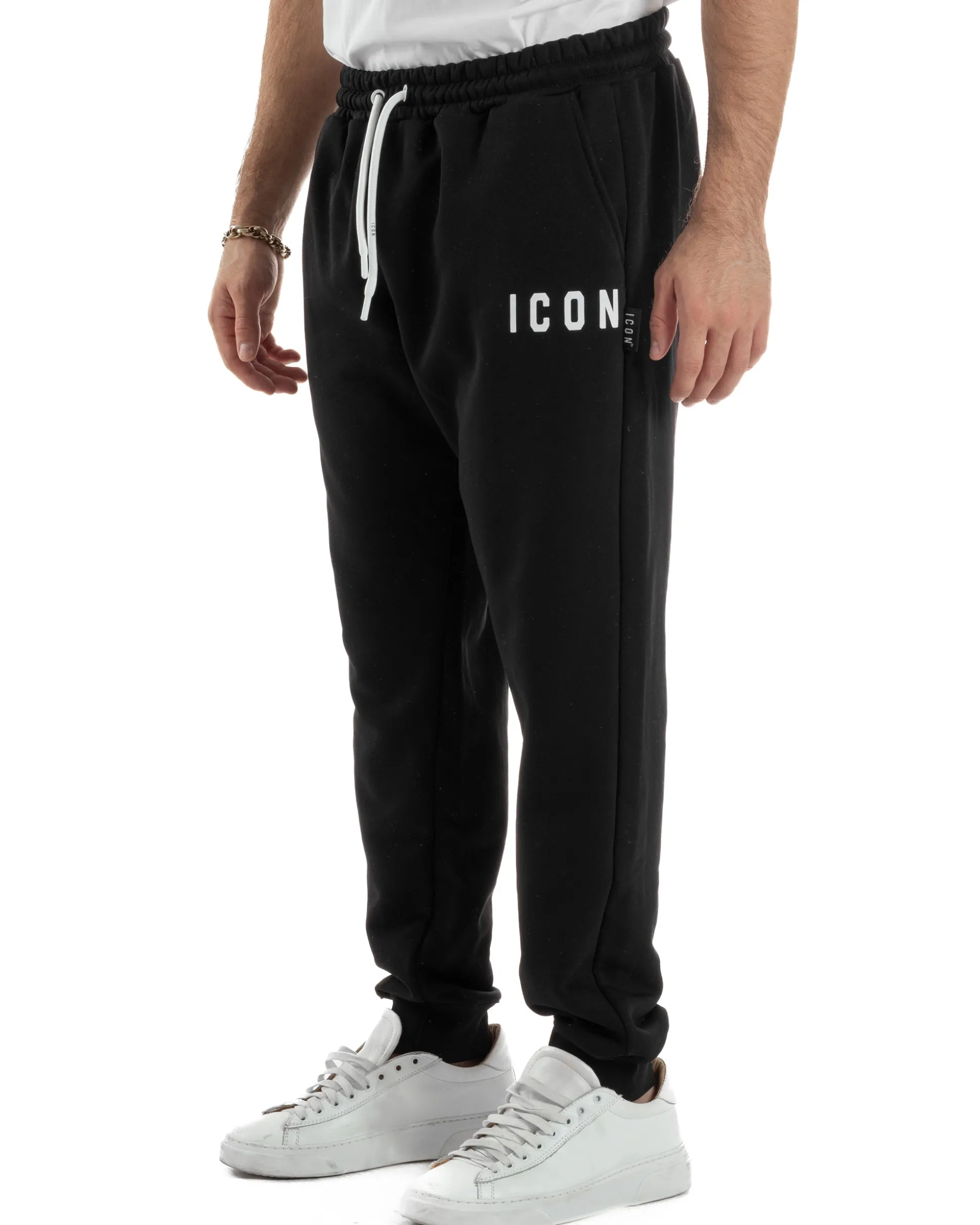 Pantaloni Tuta Pantalaccio Basic Logo Tinta Unita Nero ICON ICUF2W6P003