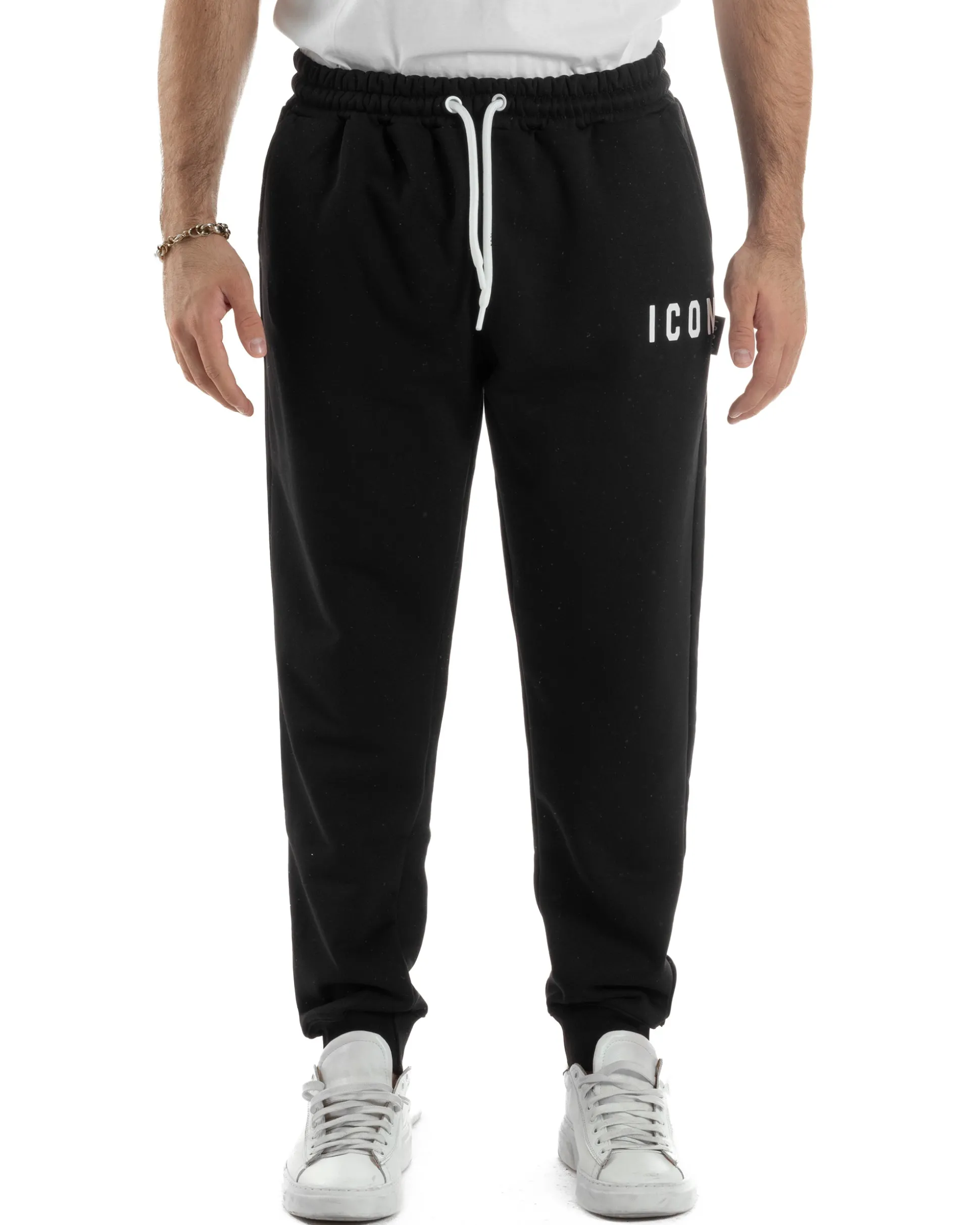 Pantaloni Tuta Pantalaccio Basic Logo Tinta Unita Nero ICON ICUF2W6P003