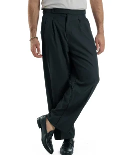 Pantaloni Uomo Baggy Con Pinces Viscosa Vita Alta Gurkha Pants Classico Blu P6432A