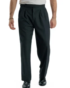 Pantaloni Uomo Baggy Con Pinces Viscosa Vita Alta Gurkha Pants Classico Blu P6432A