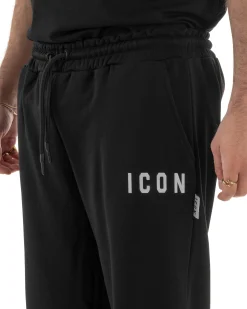 Pantaloni uomo baggy pantalaccio tuta cotone basic logo nero ICON IUP001