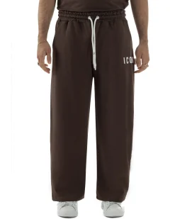 Pantaloni uomo baggy pantalaccio tuta cotone basic logo marrone ICON IUP001
