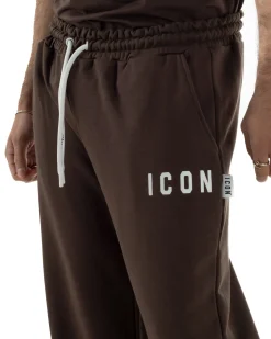 Pantaloni uomo baggy pantalaccio tuta cotone basic logo marrone ICON IUP001