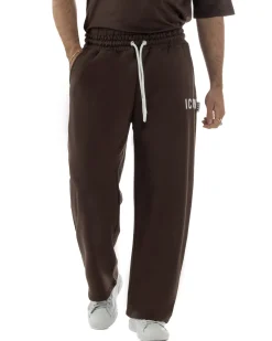 Pantaloni uomo baggy pantalaccio tuta cotone basic logo marrone ICON IUP001