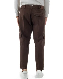 Pantaloni Uomo Cargo Loose Fit Jeans Tasconi Tasche America Marrone BlackSunday JS1168A