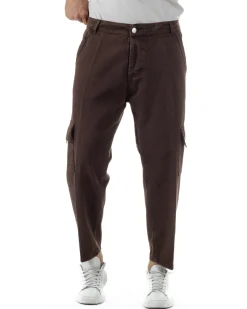 Pantaloni Uomo Cargo Loose Fit Jeans Tasconi Tasche America Marrone BlackSunday JS1168A