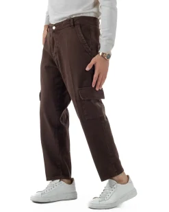 Pantaloni Uomo Cargo Loose Fit Jeans Tasconi Tasche America Marrone BlackSunday JS1168A