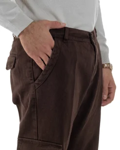 Pantaloni Uomo Cargo Loose Fit Jeans Tasconi Tasche America Marrone BlackSunday JS1168A