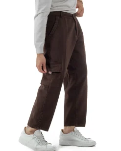 Pantaloni Uomo Cargo Loose Fit Jeans Tasconi Tasche America Marrone BlackSunday JS1168A