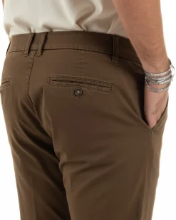 Pantaloni uomo chino abbottonatura allungata tasche america capri cotone estivo slim marrone BlackSunday P6488A