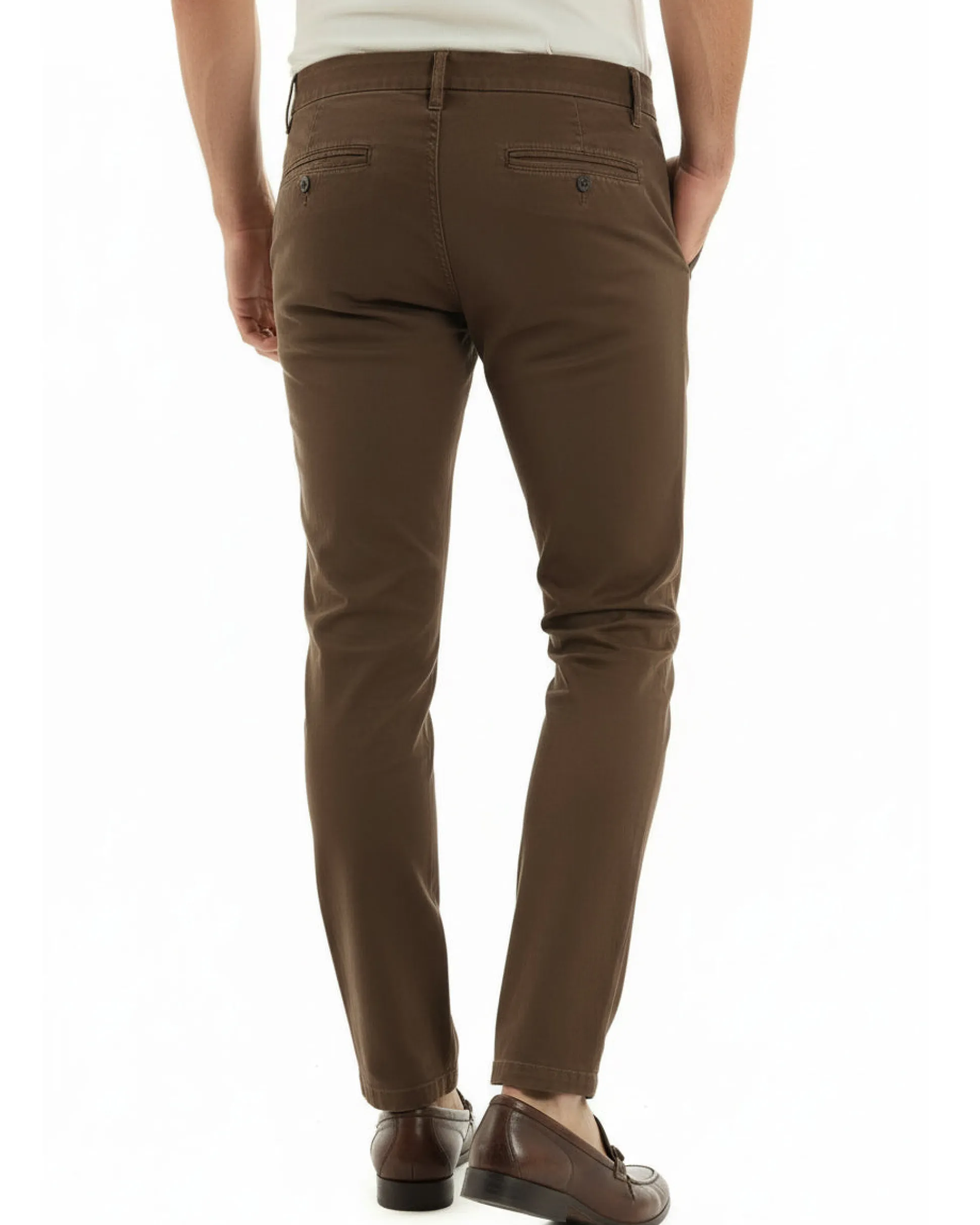 Pantaloni uomo chino abbottonatura allungata tasche america capri cotone estivo slim marrone BlackSunday P6488A