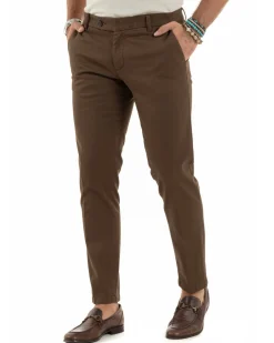Pantaloni uomo chino abbottonatura allungata tasche america capri cotone estivo slim marrone BlackSunday P6488A