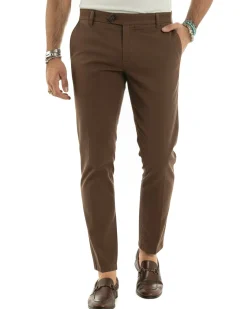 Pantaloni uomo chino abbottonatura allungata tasche america capri cotone estivo slim marrone BlackSunday P6488A