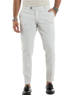 Pantaloni Uomo Chino Abbottonatura Allungata Tasche America Capri Cotone Estivo Slim Bianco BlackSunday P6235A
