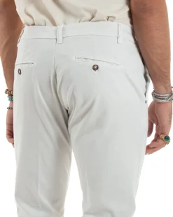 Pantaloni Uomo Chino Abbottonatura Allungata Tasche America Capri Cotone Estivo Slim Bianco BlackSunday P6235A