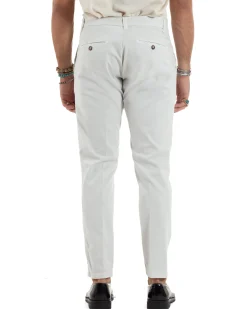 Pantaloni Uomo Chino Abbottonatura Allungata Tasche America Capri Cotone Estivo Slim Bianco BlackSunday P6235A