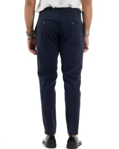Pantaloni Uomo Chino Abbottonatura Allungata Tasche America Capri Cotone Estivo Slim Blu BlackSunday P6234A