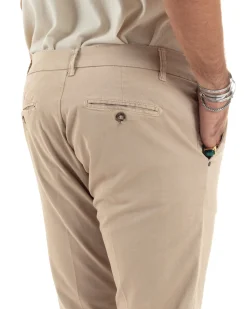 Pantaloni Uomo Chino Abbottonatura Allungata Tasche America Capri Cotone Estivo Slim Beige BlackSunday P6233A