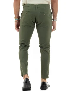 Pantaloni Uomo Chino Abbottonatura Allungata Tasche America Capri Cotone Estivo Slim Verde BlackSunday P6232A